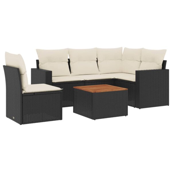 vidaXL 6-tlg. Garten-Sofagarnitur mit Kissen Schwarz Poly Rattan