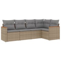 vidaXL 5-tlg. Garten-Sofagarnitur mit Kissen Beige Poly Rattan