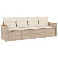 vidaXL 4-tlg. Garten-Sofagarnitur mit Kissen Beige Poly Rattan