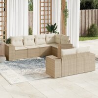 vidaXL 7-tlg. Garten-Sofagarnitur mit Kissen Beige Poly Rattan