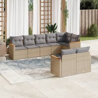 vidaXL 8-tlg. Garten-Sofagarnitur mit Kissen Beige Poly Rattan