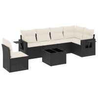 vidaXL 7-tlg. Garten-Sofagarnitur mit Kissen Schwarz Poly Rattan