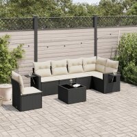 vidaXL 7-tlg. Garten-Sofagarnitur mit Kissen Schwarz Poly Rattan