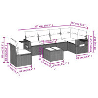 vidaXL 7-tlg. Garten-Sofagarnitur mit Kissen Schwarz Poly Rattan