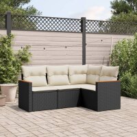 vidaXL 4-tlg. Garten-Sofagarnitur mit Kissen Schwarz Poly Rattan