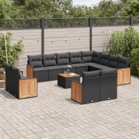 vidaXL 13-tlg. Garten-Sofagarnitur mit Kissen Schwarz Poly Rattan