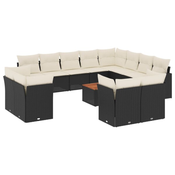 vidaXL 13-tlg. Garten-Sofagarnitur mit Kissen Schwarz Poly Rattan