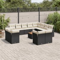 vidaXL 13-tlg. Garten-Sofagarnitur mit Kissen Schwarz Poly Rattan