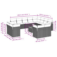 vidaXL 13-tlg. Garten-Sofagarnitur mit Kissen Schwarz Poly Rattan