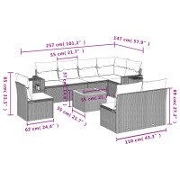 vidaXL 9-tlg. Garten-Sofagarnitur mit Kissen Schwarz Poly Rattan