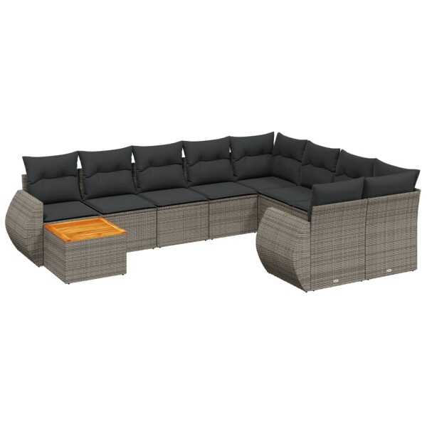 vidaXL 10-tlg. Garten-Sofagarnitur mit Kissen Grau Poly Rattan