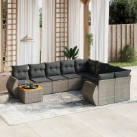 vidaXL 10-tlg. Garten-Sofagarnitur mit Kissen Grau Poly Rattan