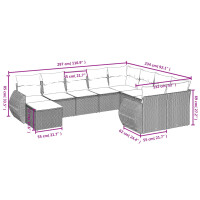 vidaXL 10-tlg. Garten-Sofagarnitur mit Kissen Grau Poly Rattan