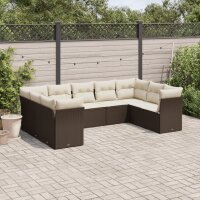 vidaXL 9-tlg. Garten-Sofagarnitur mit Kissen Braun Poly Rattan