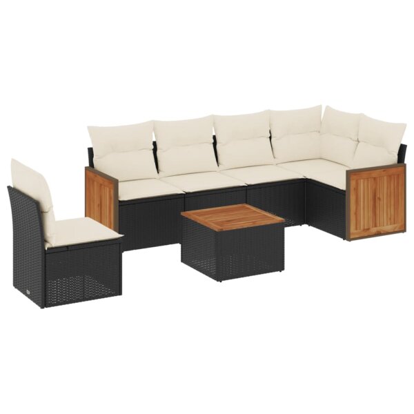 vidaXL 7-tlg. Garten-Sofagarnitur mit Kissen Schwarz Poly Rattan