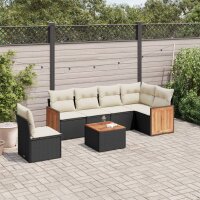 vidaXL 7-tlg. Garten-Sofagarnitur mit Kissen Schwarz Poly Rattan