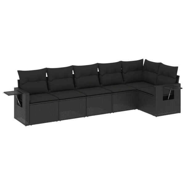 vidaXL 6-tlg. Garten-Sofagarnitur mit Kissen Schwarz Poly Rattan