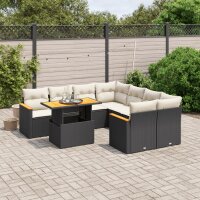 vidaXL 9-tlg. Garten-Sofagarnitur mit Kissen Schwarz Poly Rattan