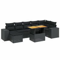 vidaXL 8-tlg. Garten-Sofagarnitur mit Kissen Schwarz Poly Rattan