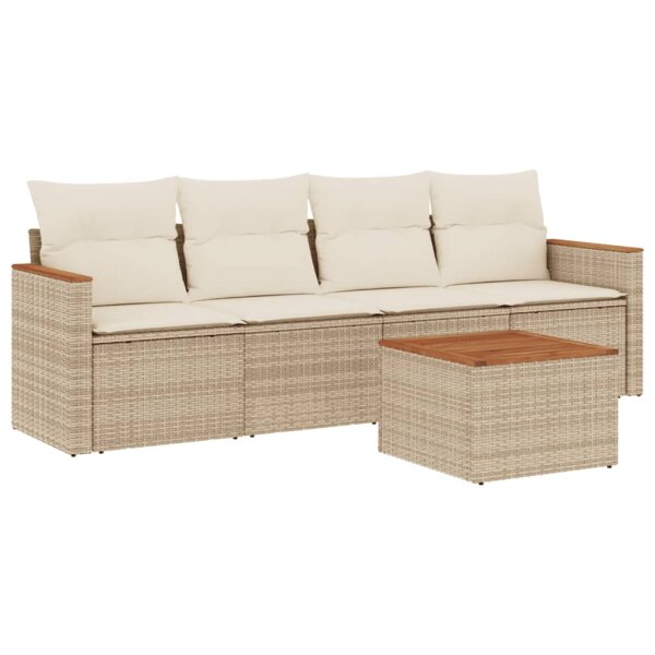 vidaXL 5-tlg. Garten-Sofagarnitur mit Kissen Beige Poly Rattan