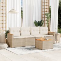 vidaXL 5-tlg. Garten-Sofagarnitur mit Kissen Beige Poly Rattan