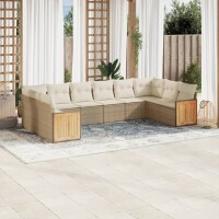 vidaXL 10-tlg. Garten-Sofagarnitur mit Kissen Beige Poly...