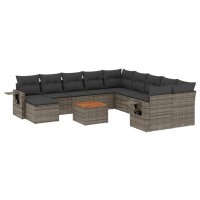 vidaXL 14-tlg. Garten-Sofagarnitur mit Kissen Grau Poly Rattan