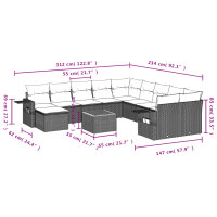 vidaXL 14-tlg. Garten-Sofagarnitur mit Kissen Grau Poly Rattan