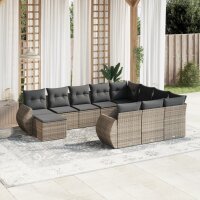 vidaXL 11-tlg. Garten-Sofagarnitur mit Kissen Grau Poly...