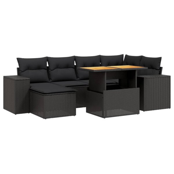 vidaXL 7-tlg. Garten-Sofagarnitur mit Kissen Schwarz Poly Rattan