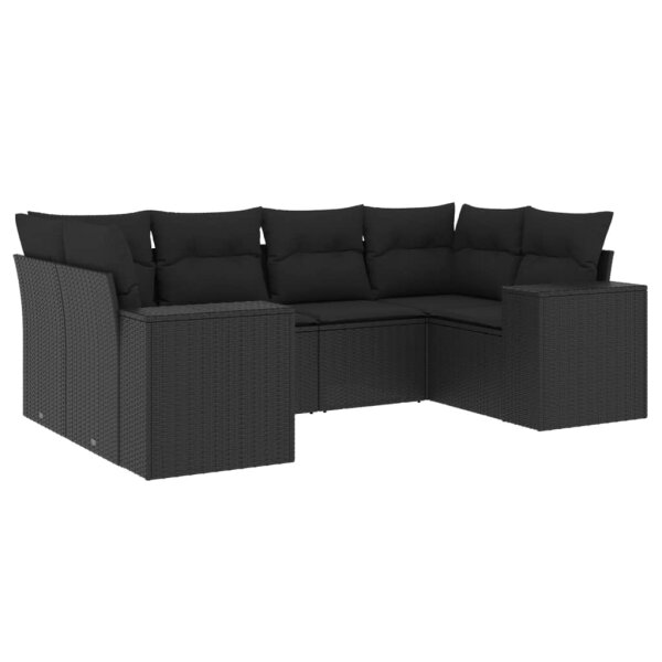 vidaXL 6-tlg. Garten-Sofagarnitur mit Kissen Schwarz Poly Rattan