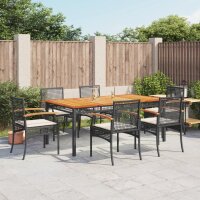 vidaXL 7-tlg. Garten-Essgruppe mit Kissen Schwarz Poly Rattan