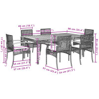 vidaXL 7-tlg. Garten-Essgruppe mit Kissen Schwarz Poly Rattan