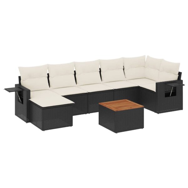 vidaXL 8-tlg. Garten-Sofagarnitur mit Kissen Schwarz Poly Rattan