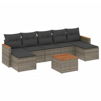 vidaXL 8-tlg. Garten-Sofagarnitur mit Kissen Grau Poly Rattan