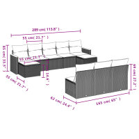 vidaXL 10-tlg. Garten-Sofagarnitur mit Kissen Schwarz Poly Rattan