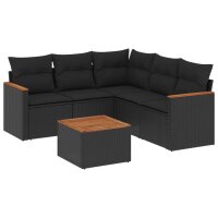 vidaXL 6-tlg. Garten-Sofagarnitur mit Kissen Schwarz Poly Rattan