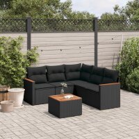 vidaXL 6-tlg. Garten-Sofagarnitur mit Kissen Schwarz Poly Rattan