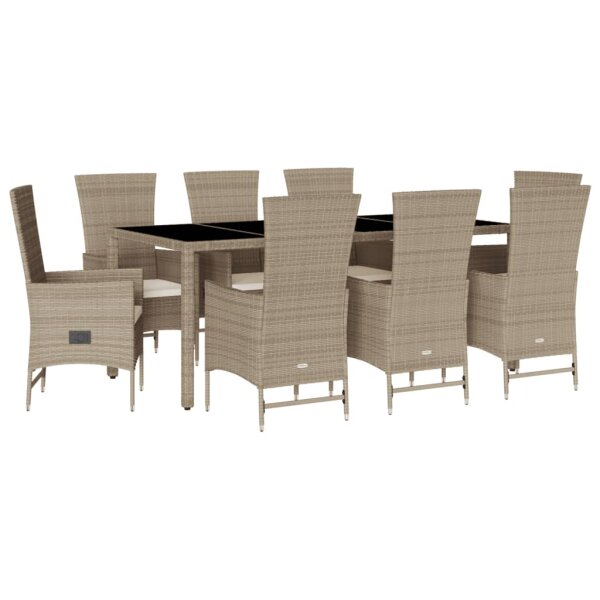 vidaXL 9-tlg. Garten-Essgruppe mit Kissen Beige Poly Rattan