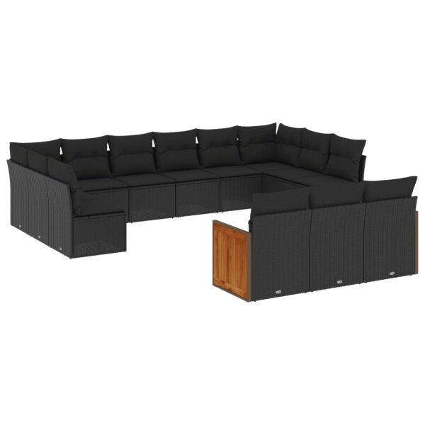 vidaXL 13-tlg. Garten-Sofagarnitur mit Kissen Schwarz Poly Rattan