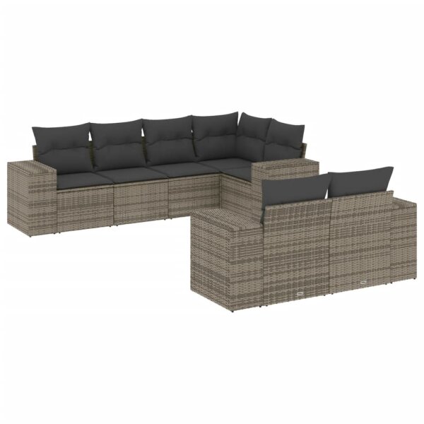 vidaXL 7-tlg. Garten-Sofagarnitur mit Kissen Grau Poly Rattan