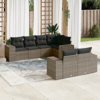 vidaXL 7-tlg. Garten-Sofagarnitur mit Kissen Grau Poly Rattan