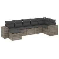 vidaXL 7-tlg. Garten-Sofagarnitur mit Kissen Grau Poly Rattan