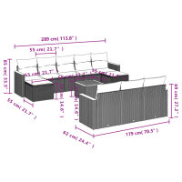 vidaXL 11-tlg. Garten-Sofagarnitur mit Kissen Schwarz Poly Rattan