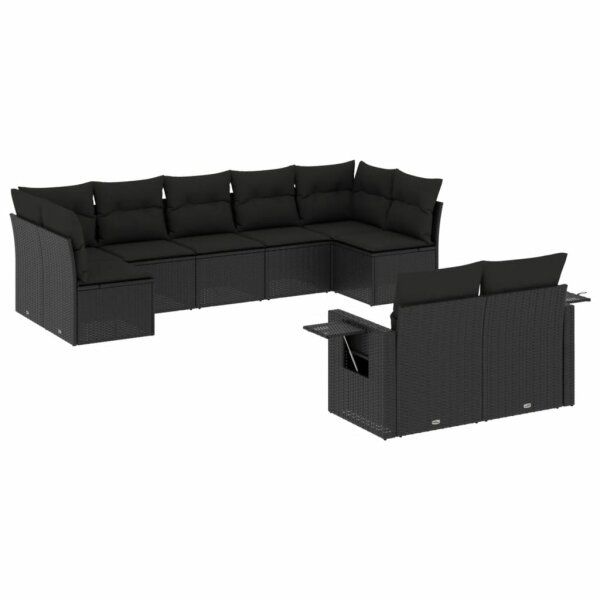 vidaXL 9-tlg. Garten-Sofagarnitur mit Kissen Schwarz Poly Rattan