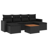 vidaXL 7-tlg. Garten-Sofagarnitur mit Kissen Schwarz Poly Rattan