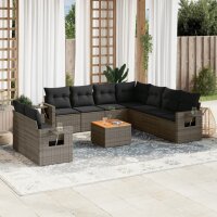 vidaXL 10-tlg. Garten-Sofagarnitur mit Kissen Grau Poly...