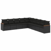 vidaXL 9-tlg. Garten-Sofagarnitur mit Kissen Schwarz Poly Rattan