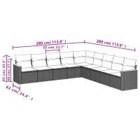 vidaXL 9-tlg. Garten-Sofagarnitur mit Kissen Schwarz Poly Rattan