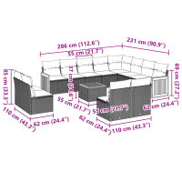 vidaXL 13-tlg. Garten-Sofagarnitur mit Kissen Grau Poly Rattan